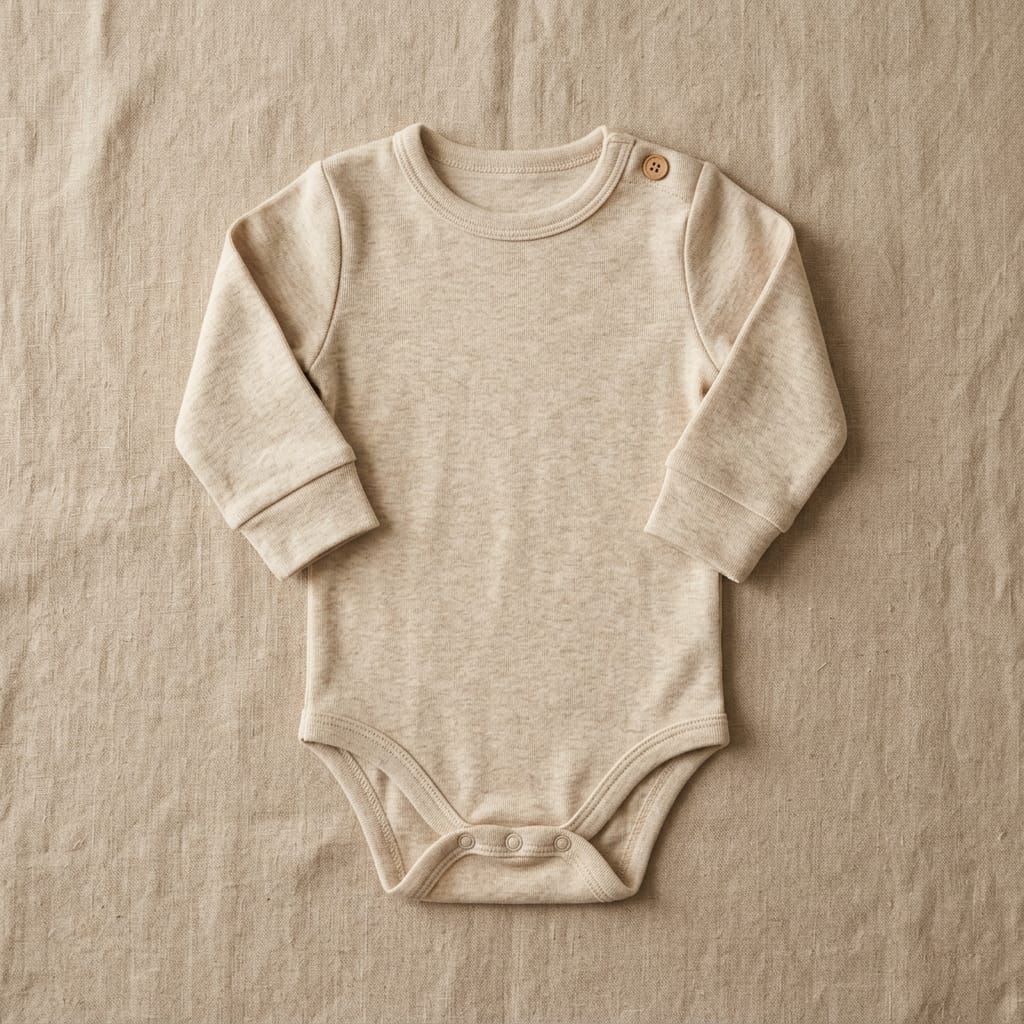 Oatmeal Long-Sleeve Bodysuit front view